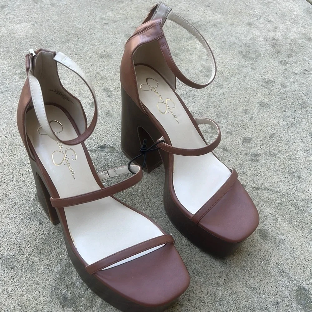 Jessica Simpson Saveria Wood Platform Sandal Heels Women's Size 8.5 Nwot